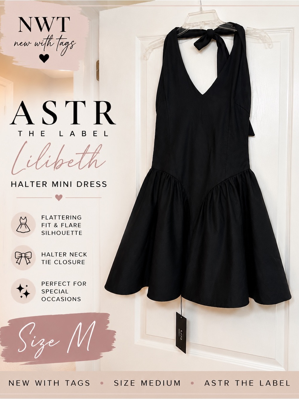 Astr The Label Lilibeth Halter Mini Dress in Black